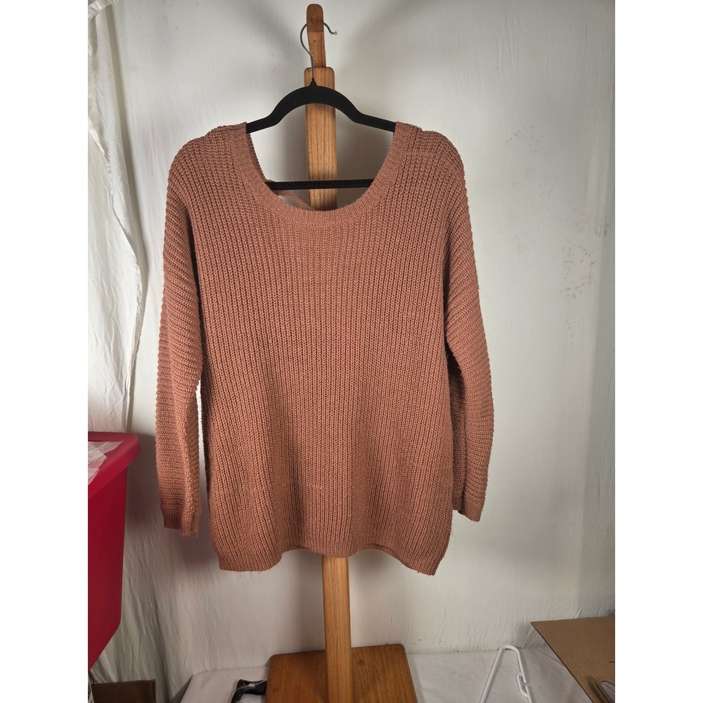 Forever 21 Rust Terracotta Shaker Knit Deep V Back Strap Sweater Large